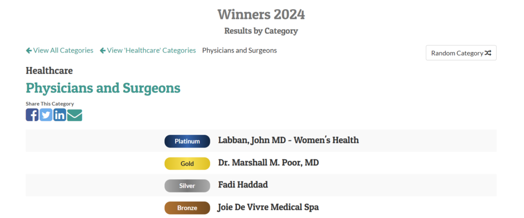 Top four winners of the CommunityVotes Bloomington 2024 Physicians and Surgeons category 